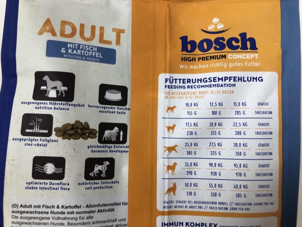 Bosch Adult Trockenfutter Fisch und Kartoffel Fütterungsempfehlung